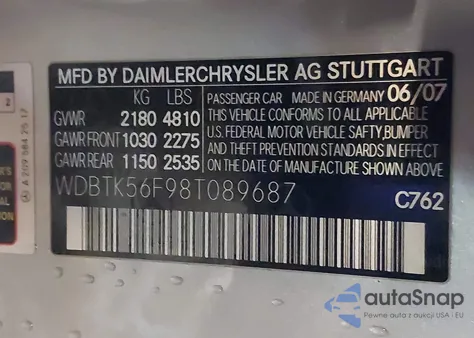 2008 Mercedes-Benz Clk 350 z USA, uszkodzony, nr VIN WDBTK56F98T089687